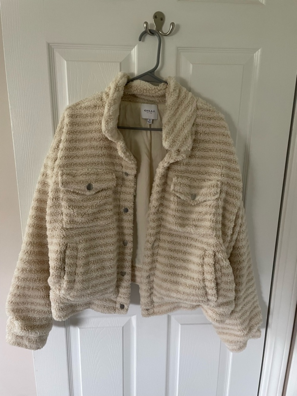 Gilli Cream Striped Plush Sherpa Jacket